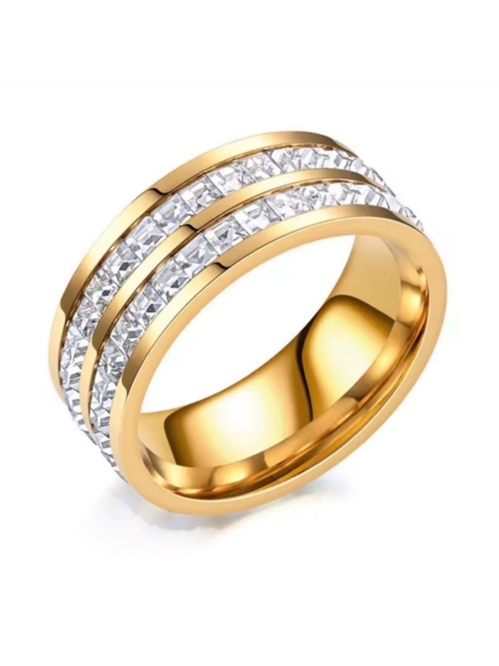 Swarovski Elements Shiny Gold Stainless Steel Channel-set Eternity Band Ring NEW